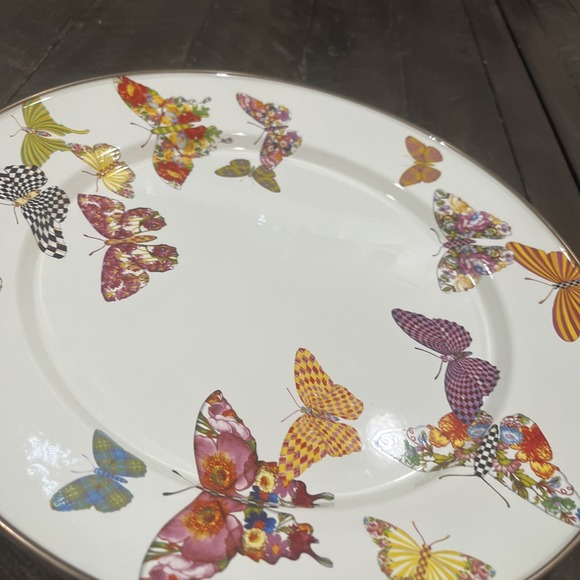 Mackenzie Childs Enamel‎ on Metal Butterfly Garden White Charger Plate 12" Rare - Picture 6 of 6